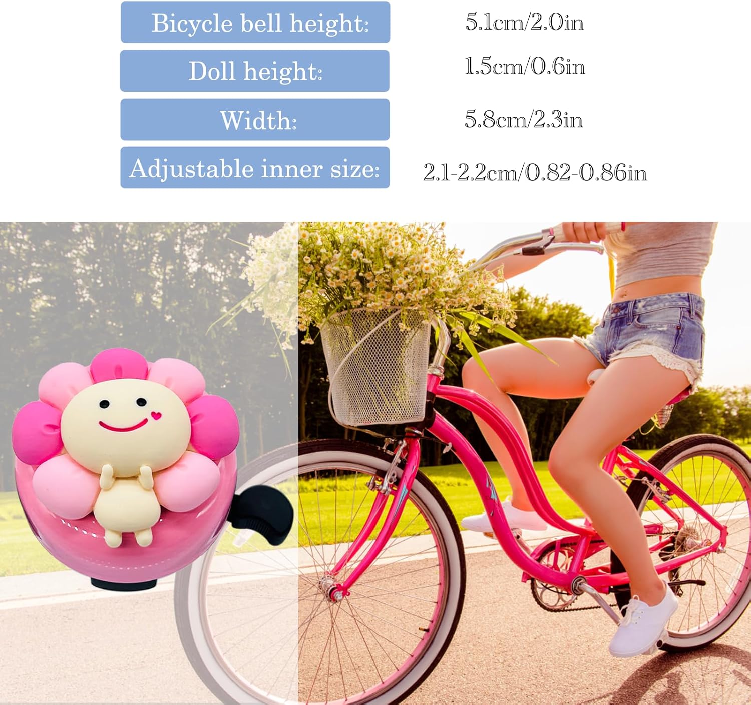 Skiennix Pink Flower Fairy Sprite Bicycle Bell - Durable Aluminum Bike Accessory for Girls