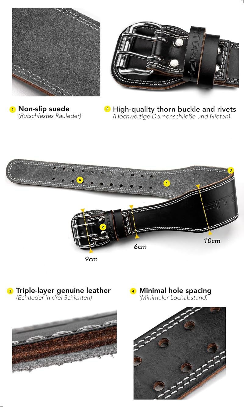 Fitgriff Classic Leather Weight Lifting Belt 4" Black 33.5-43" Waist