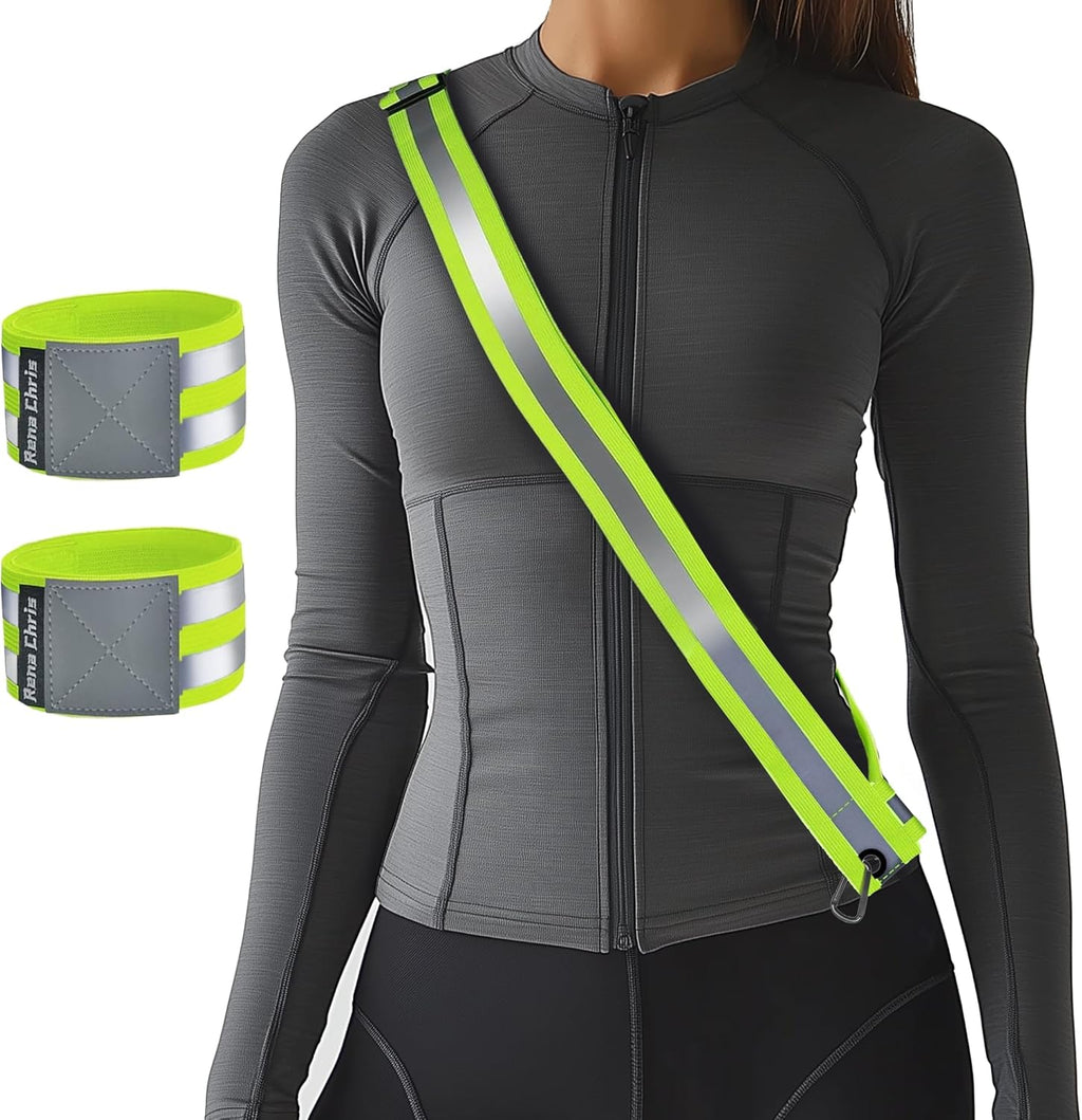Rena Chris Reflective Running Gear - High Visibility Safety Belt & Armband for Night Jogging | Women’s Reflective Sash