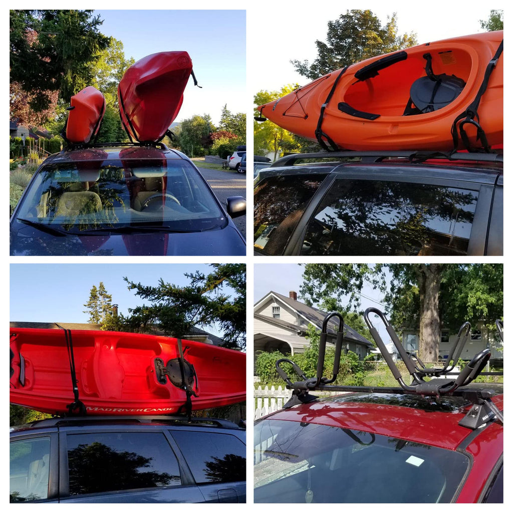 DOHUSPLE Kayak Roof Rack for 2 Kayaks Carrier, Kayak J Bar Hooks Roof Mount Racks for Universal Cars, SUV, Truck, Set of 4 Racks