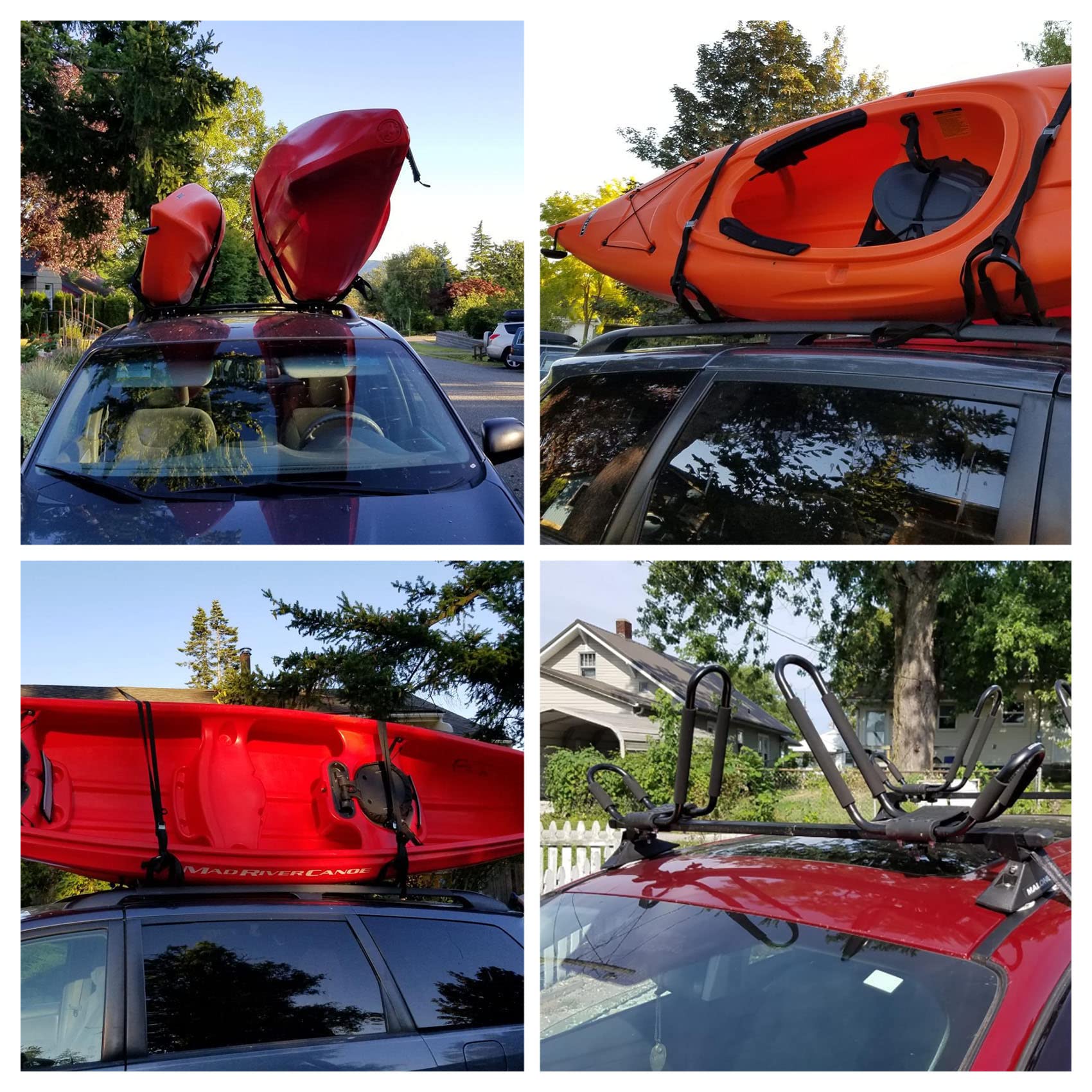 DOHUSPLE Kayak Roof Rack for 2 Kayaks Carrier, Kayak J Bar Hooks Roof Mount Racks for Universal Cars, SUV, Truck, Set of 4 Racks