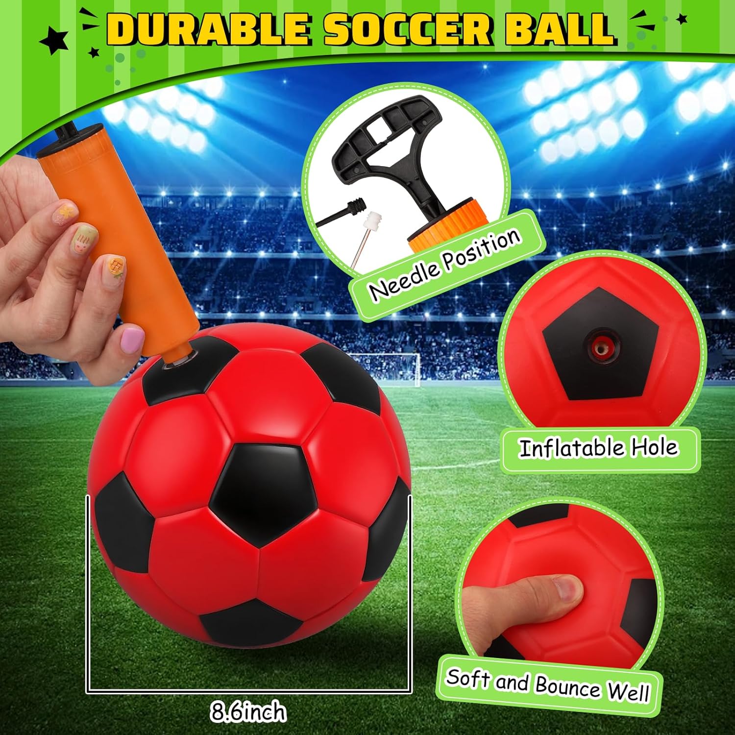 Soccer Goal Set with 3 Ball Pump for Toddler Kid, Portable Goals Training Equipment for Garden Indoor Outdoor Backyard, Birthday Gift for Boy Girl Sports Toy Family Game 23" W×18" H×12" D