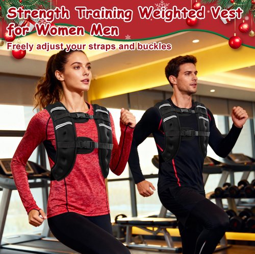 Wolliwa 8lb/12lb/16lb/20Lb Weighted Vest for Woman Men with Reflective Stripe, Size Adjustable Strength Training Weighted Vest for Walk Running Jogging (Black-12 lb)