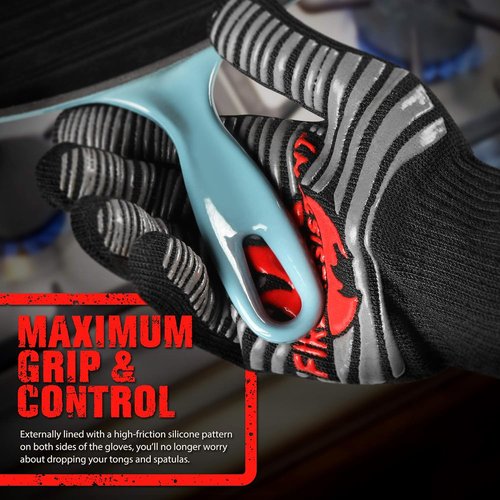 Glove Station Heat Resistant BBQ Gloves - Insulated Oven Mitts with Extra-Grip Silicone | Ideal for Cooking & Grilling