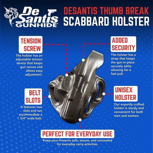 DeSantis Thumb Break Scabbard OWB Holster - Leather, Right Hand Draw, Compatible With GLOCK 19, 19 GEN 5, 19X 23, 32, 45 (With or Without Reflex Sights) - Black