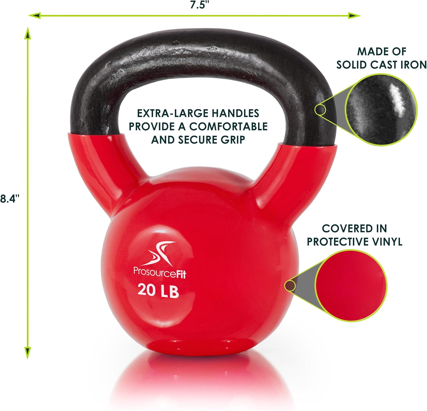 ProsourceFit Kettlebells - Vinyl Coated Cast Iron for Full Body Fitness Workouts | Durable & Versatile