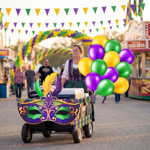 Lunmon 39-41 Pcs Mardi Gras Golf Cart Decoration Kit Purple Green Gold Car Wagon Parade Supplies Tragedy Comedy Mask Garland Decor for Holiday Party Decoration(Mardi Gras)