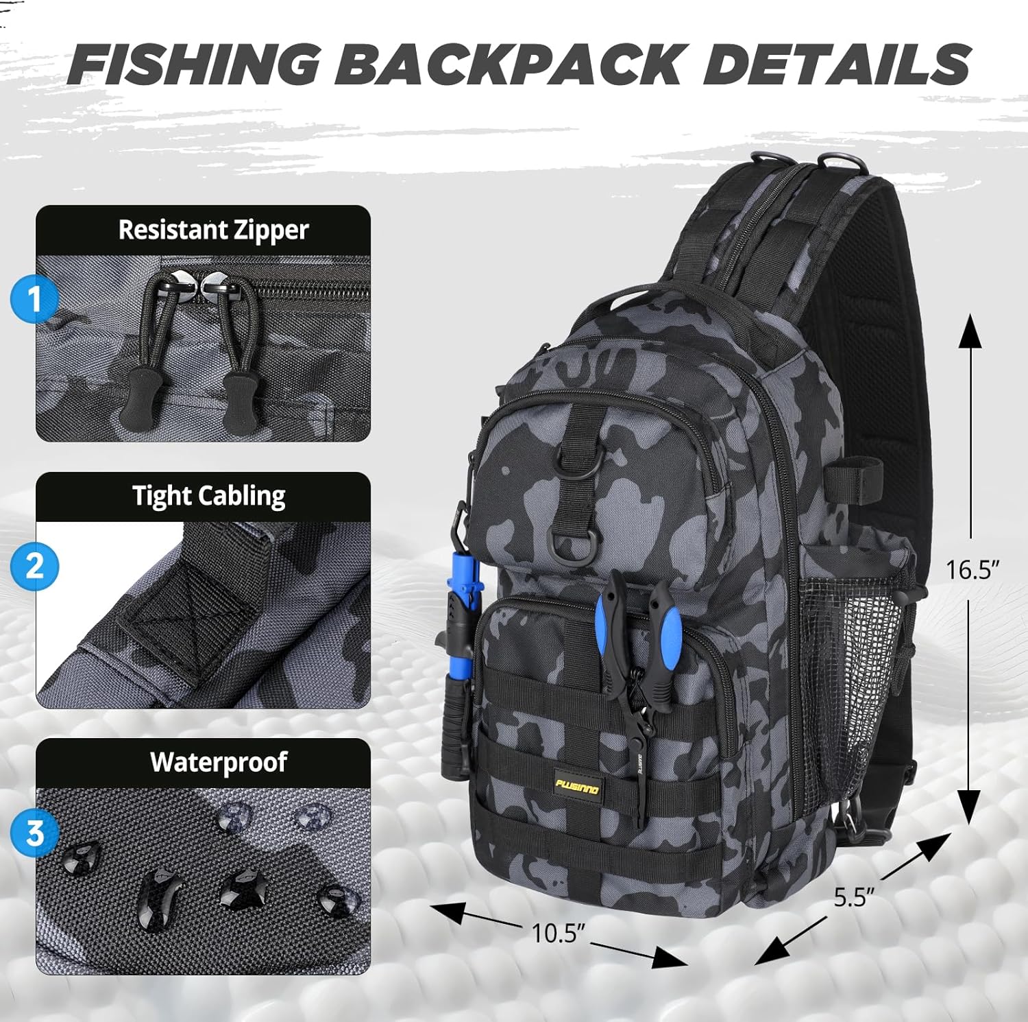 PLUSINNO Fishing Backpack - Waterproof Tackle Bag with Rod Holder & Reel Combos | Ideal Fishing Gear Gift for Men