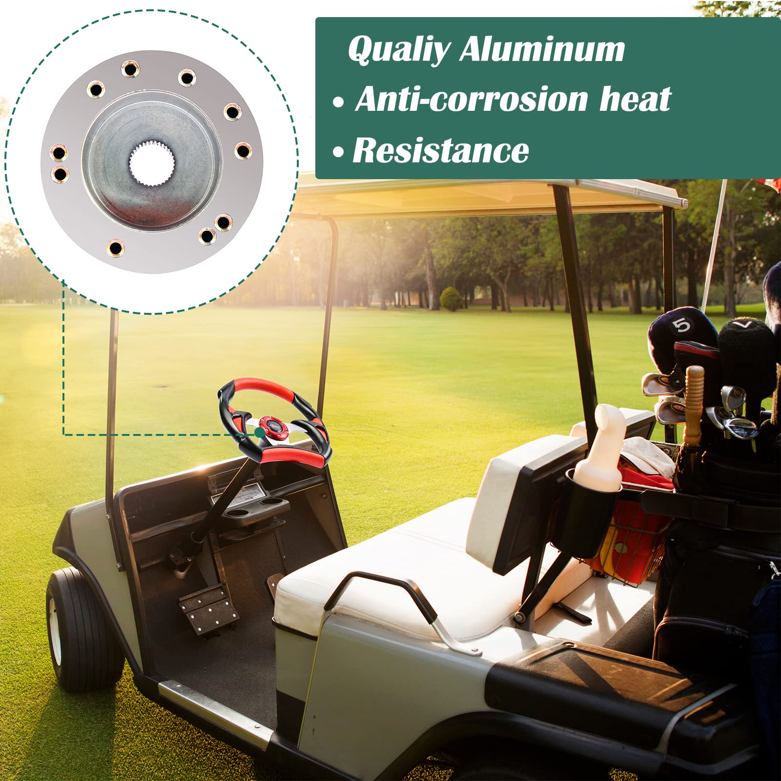 Roykaw Golf Cart Steering Wheel Adapter Compatible with Club Car Precedent Silver
