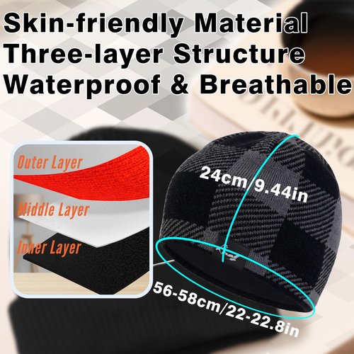 Waterproof, Windproof, Breathable Beanie Hat,Keep Your Head Warm and Completely Dry. (US, Alpha, One Size, Grey -Black)
