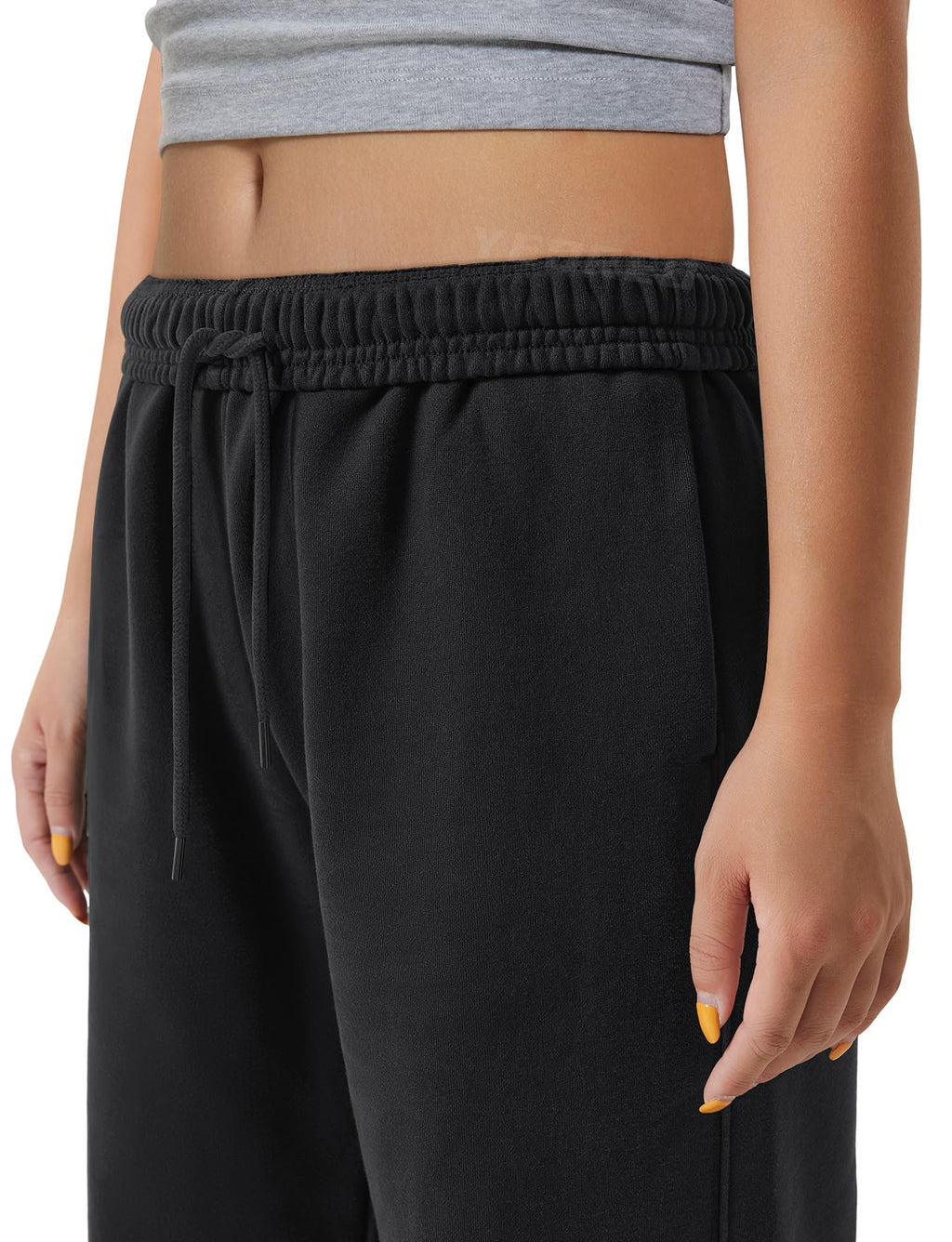 YEOREO Women's Wide Leg Sweatpants Drawstring Baggy Sweatpants Penny Fleece Lined Lounge Pants with Pockets Black M