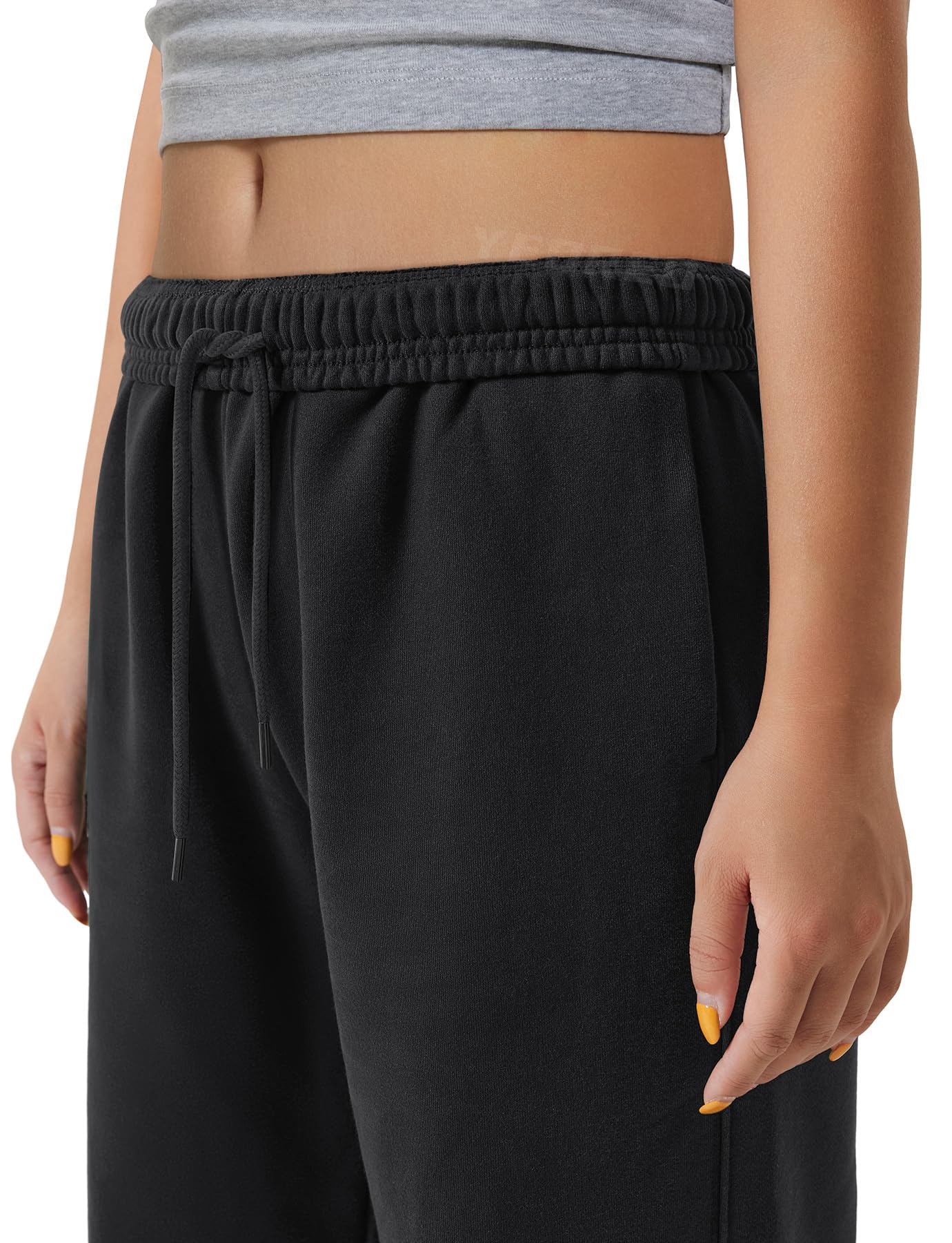 YEOREO Women's Wide Leg Sweatpants Drawstring Baggy Sweatpants Penny Fleece Lined Lounge Pants with Pockets Black M