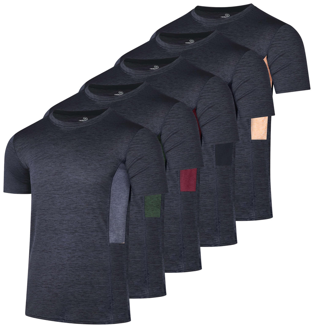 Real Essentials 5 Pack: Men's Dry-Fit Short Sleeve Crew Neck T Shirts Fitness Running Gym Workout Cool Exercise Athletic Tee, Set 7, Large