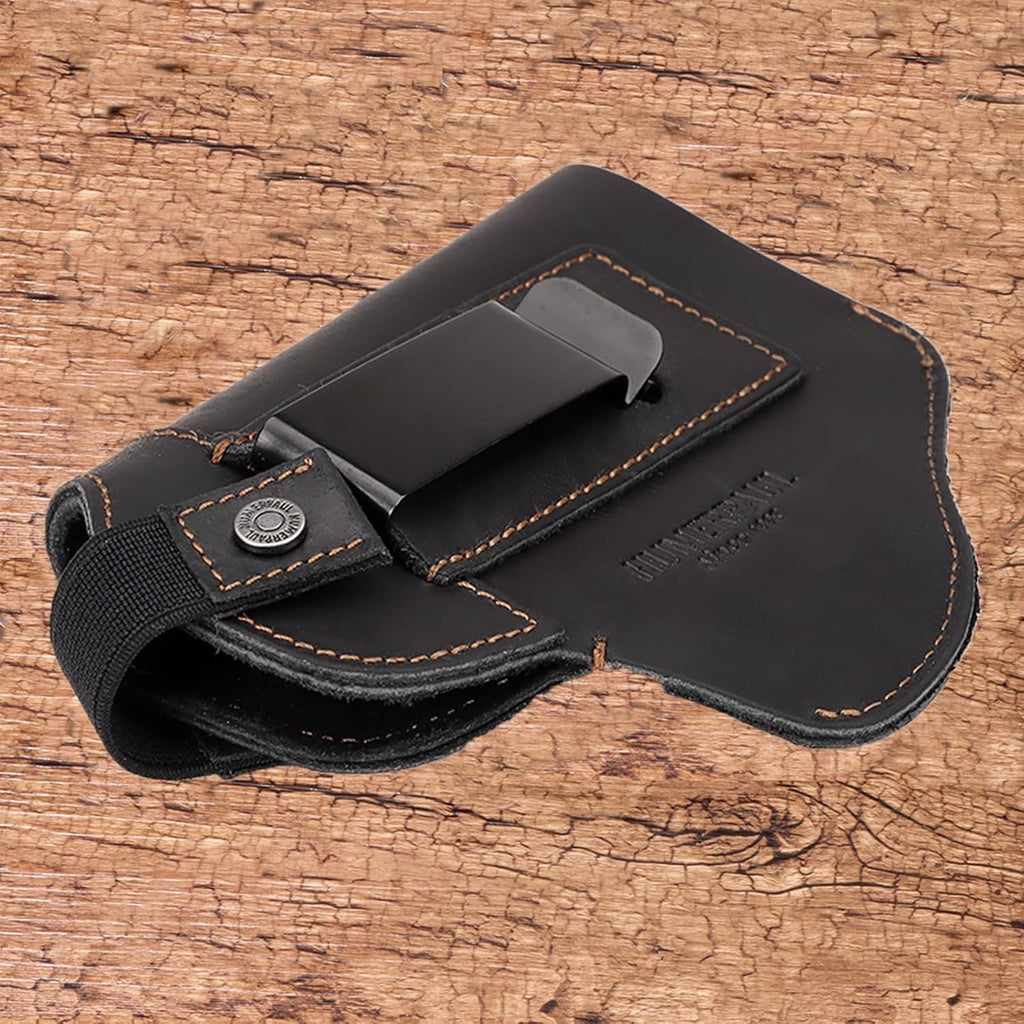 Skiennix Leather Universal Pistol Holster - IWB/OWB Concealed Gun Holster for Glock, Taurus, Sig, Springfield | Fits Most 9mm Pistols