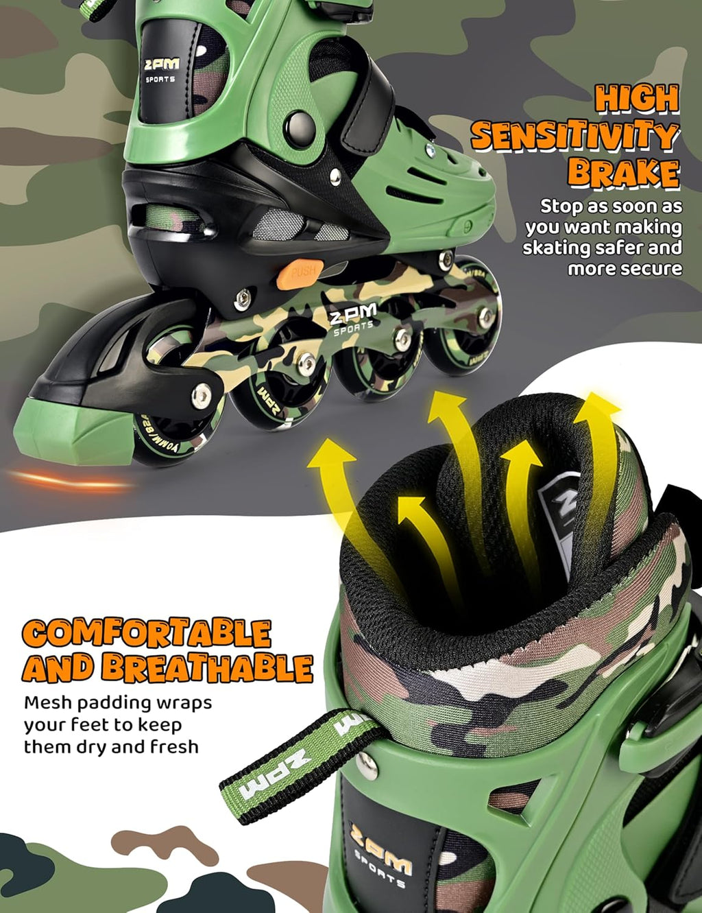 2PM SPORTS Inline Skates - Adjustable Light-Up Roller Skates for Kids Ages 5-12 | Indoor/Outdoor Use