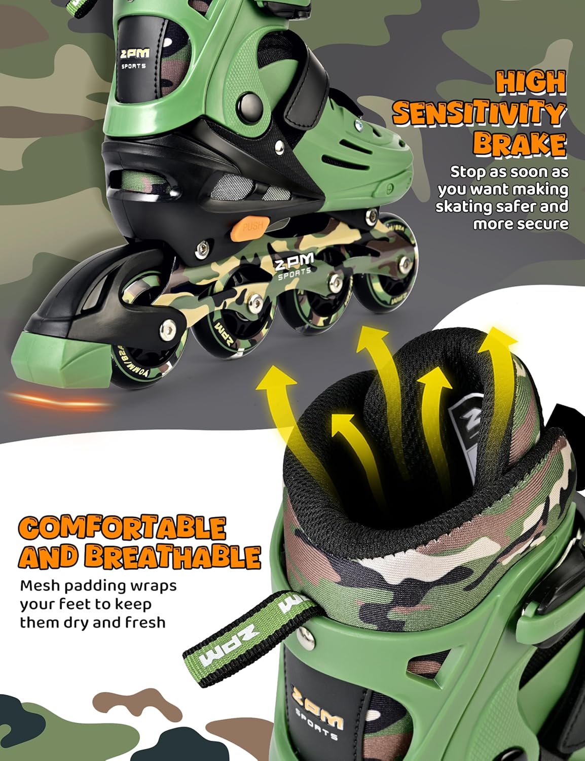 2PM SPORTS Inline Skates - Adjustable Light-Up Roller Skates for Kids Ages 5-12 | Indoor/Outdoor Use