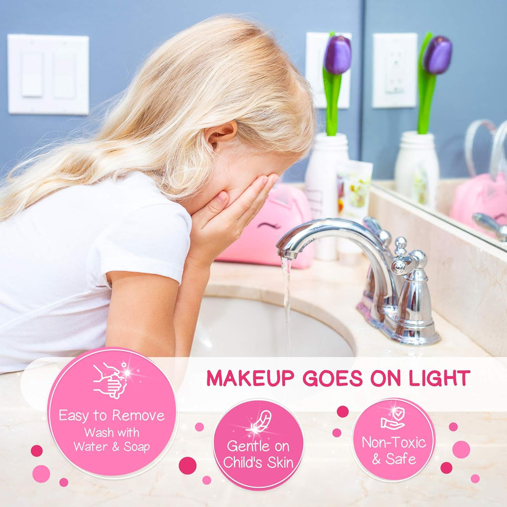 Skiennix Kids Real Makeup Kit - Non-Toxic Washable Set with Pink Unicorn Purse | Perfect for Ages 4-8