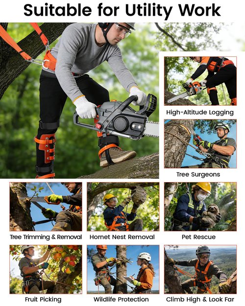 Tree Climbing Spikes Set, 350lbs Load Capacity,1 Pair Climbing Spurs, Tree Climbing Gear with Straps and Spike Protectors, Arborist Equipment for Climbers, Hunting, Lumberjack