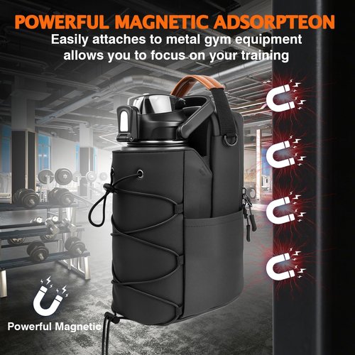 KITCHLYNE Magnetic Gym Bag for Men and Women with 64OZ Water Bottle Holder & 4 Powerful Magnets, Small Crossbody Duffel Pouch for Sports Work Travel Fitness Gym Bags
