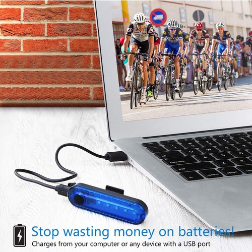 Blue Bike Tail Lights 2 Pack, Ultra Bright USB Rechargeable Bicycle Taillights, High Intensity Led Rear Bike Light Fits on Any Road Bikes or Helmets