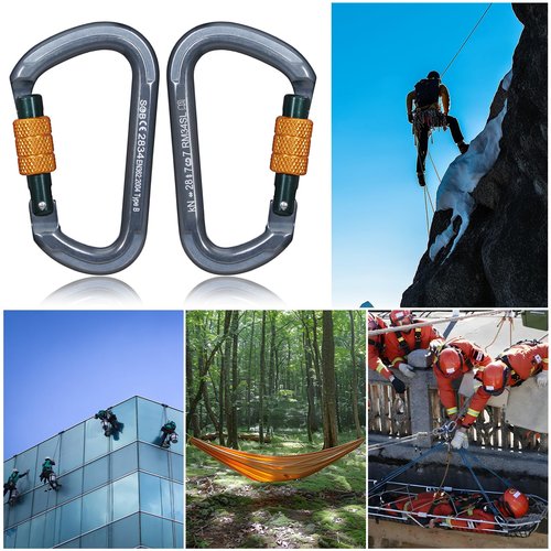 Auto Locking Rock Climbing Carabiner Clips, Heavy Duty Asymmetrical Carabiner Connector Used for Rappelling Rescue Outdoor Climbing, Mountaineer, Hammock, Camping (RM34SL（3pack）)