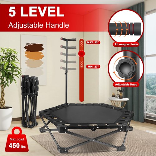 Foldable Mini Trampoline - 42" Rebounder for Adults & Kids | One-Step Fold & Open, 450lbs Capacity