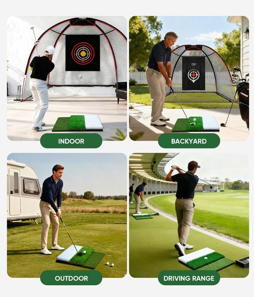 Jiskan Golf Hitting Mat System Includes Bunker, Fairway and Rough Replaceable Mat, Complete Practice Equipment Indoor and Outdoor Swing Trainer Aid Accessories Gifts for Men