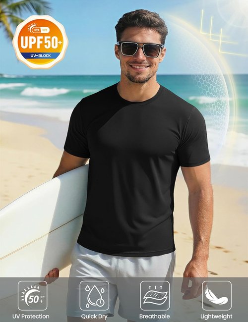 MAGCOMSEN Men's UPF 50+ Quick-Dry Athletic T-Shirt - Ideal for Running, Swimming & Workouts