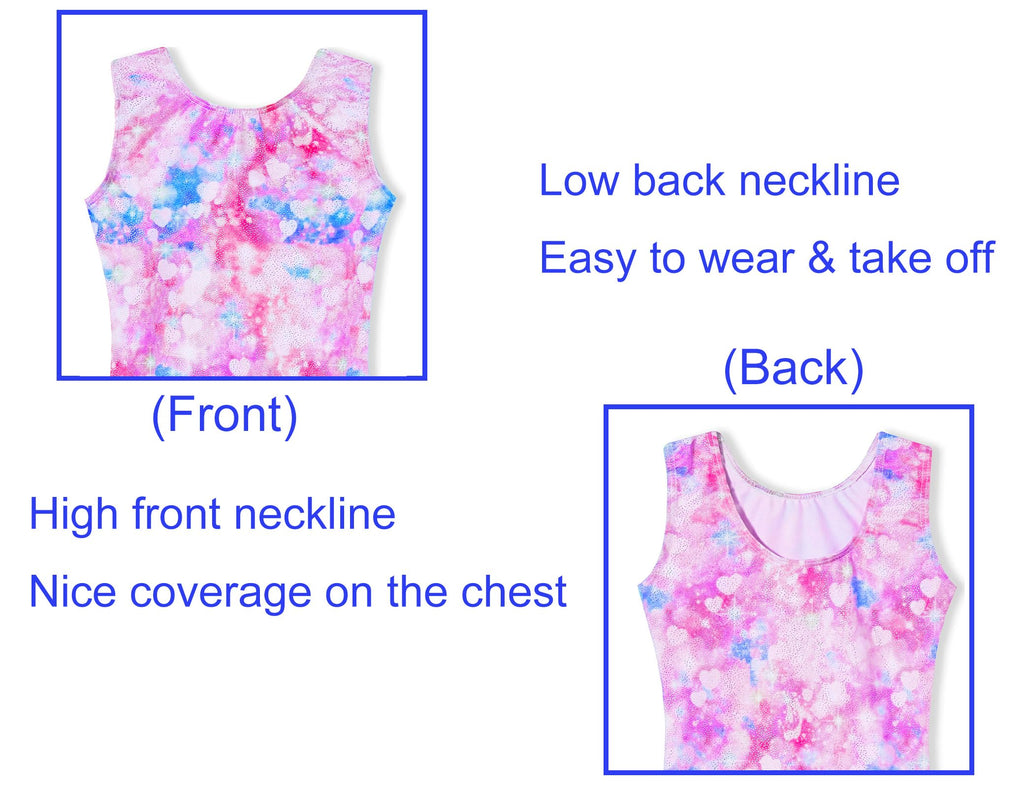 Domusgo Gymnastics Leotards for Girls 6-7 Years Old Shiny Sleeveless Pink Purple Love Heart Unitard with Shorts