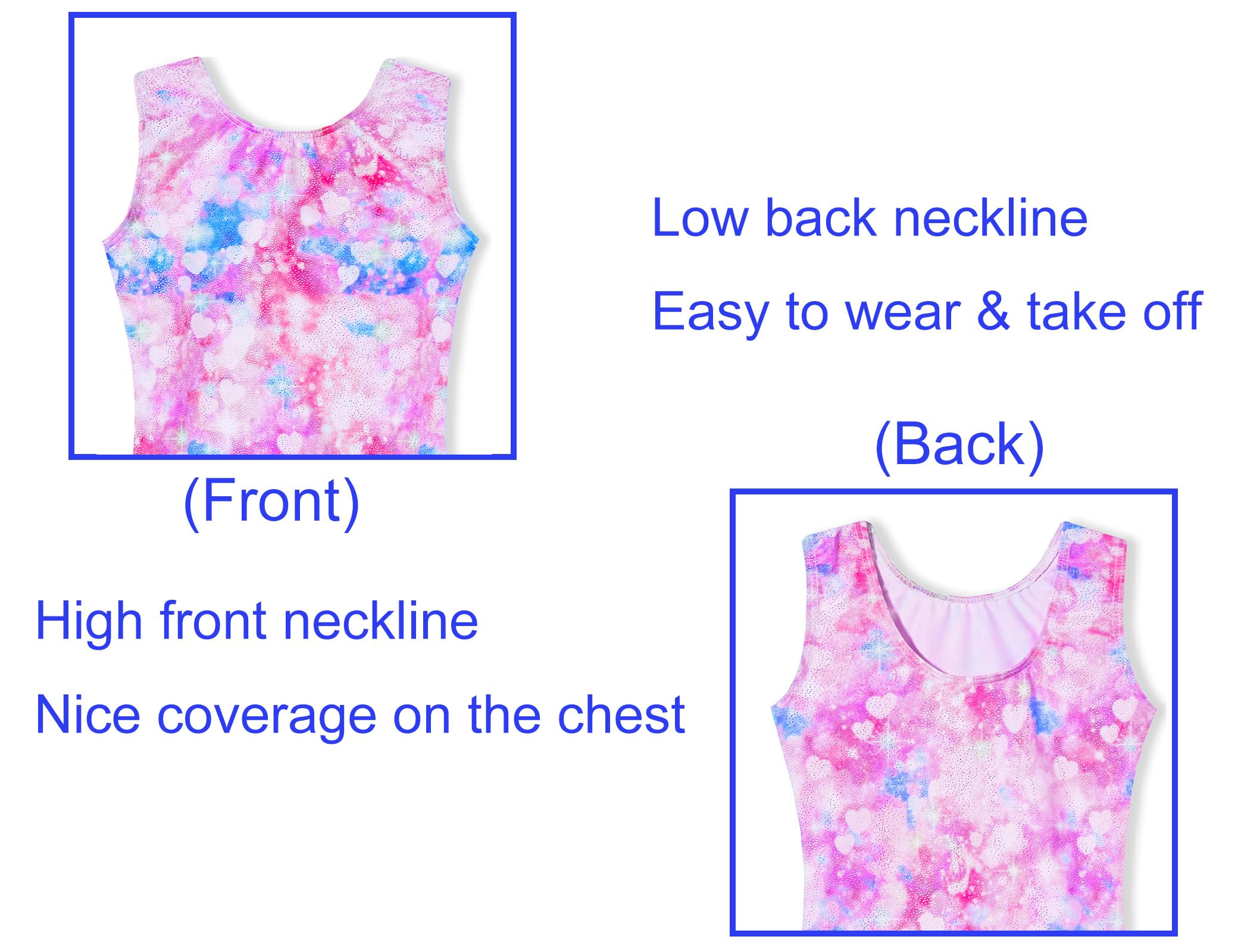 Domusgo Gymnastics Leotards for Girls 6-7 Years Old Shiny Sleeveless Pink Purple Love Heart Unitard with Shorts