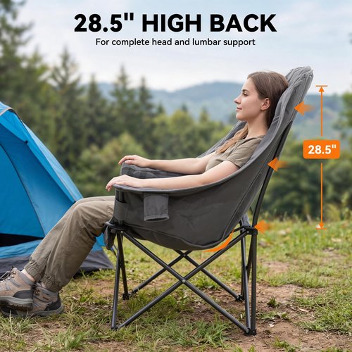 Huskfirm Oversized Camping Chairs for Adults Folding Padded Camping Chair Heavy Duty XL Camping Chair - 400LBS Support Lawn Chairs for Outdoor Sports Beach Fishing with Cup Holder & Carry Bag