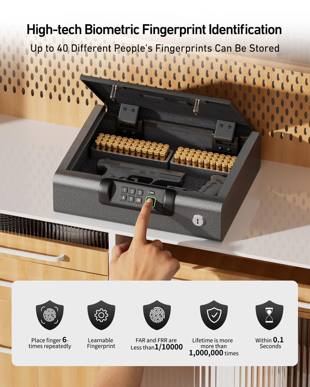 BILLCONCH Gun Safe,Biometric Gun Safe for Pistols, 3 Ways Fingerprint Digital PIN Key Unlock, Smart safe box with Sound,for Cloakroom living room Bedroom Nightstand