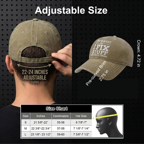 Funny Hats for Men Embroidered Adjustable Cotton Baseball Cap Unique for Men Who Have Everything, Perfect for Husband Papa Dad Grandpa Boyfriend Son Khaki