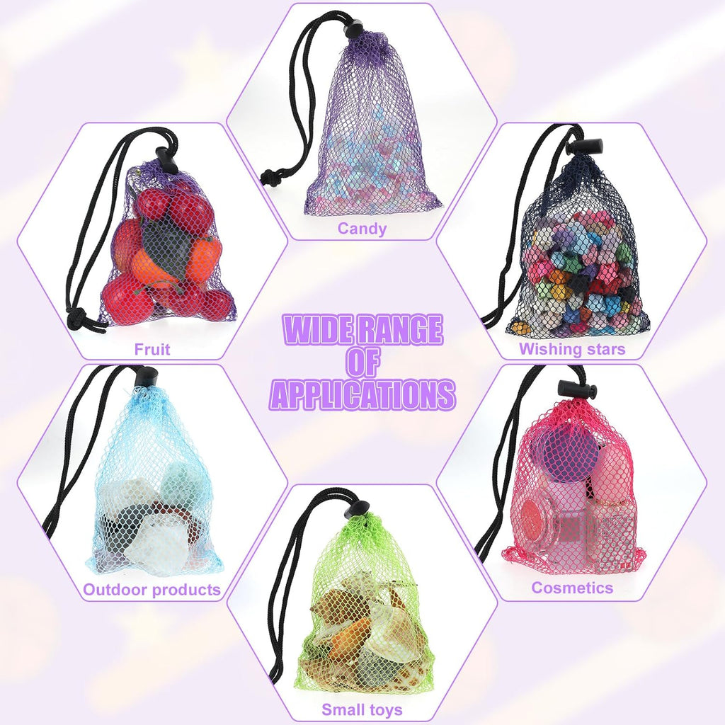Skiennix Colorful Drawstring Mesh Bags - 5 Pcs Small 6 x 4 Inch Nylon Storage for Travel Organization