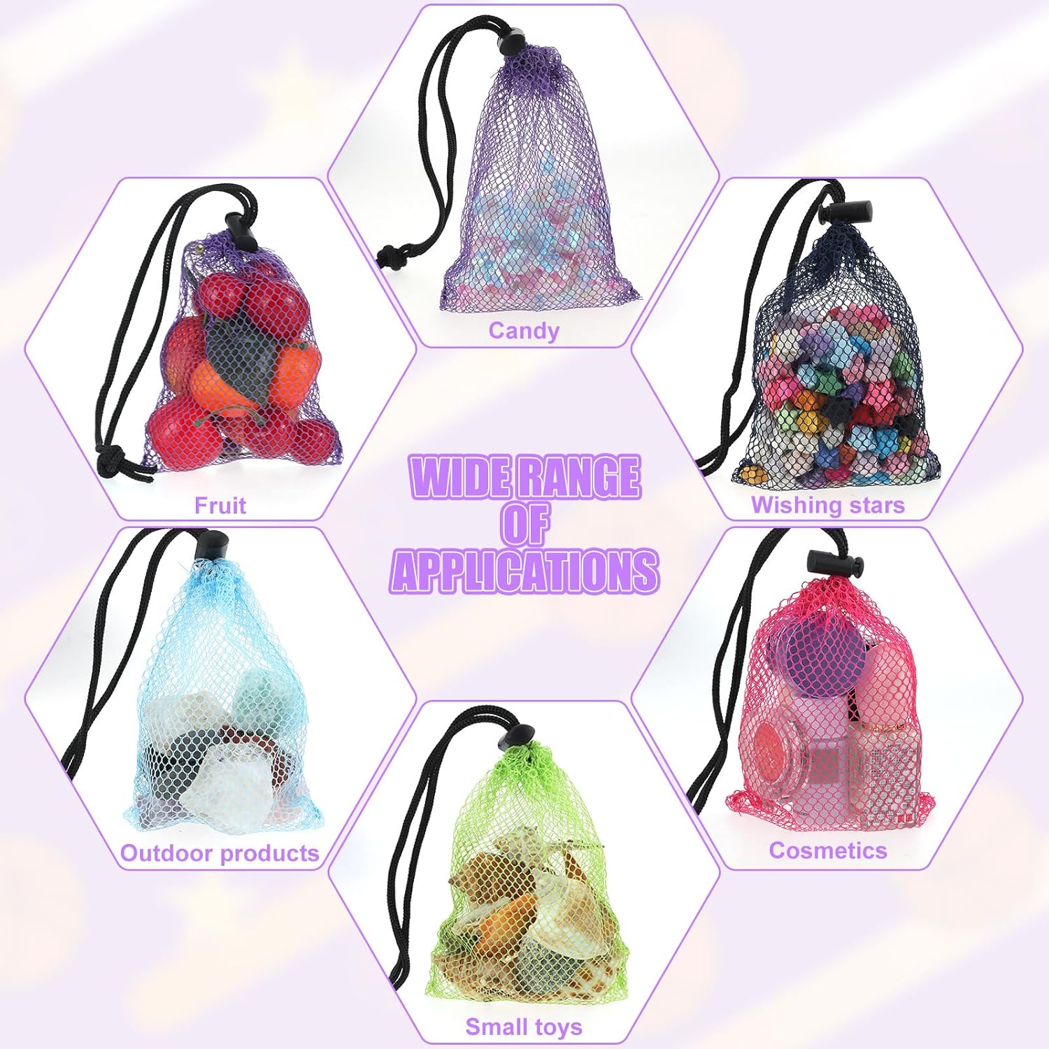 Skiennix Colorful Drawstring Mesh Bags - 5 Pcs Small 6 x 4 Inch Nylon Storage for Travel Organization