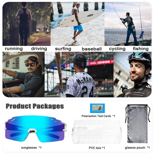 PITFEROCE Sports Polarized Sunglasses Men Women UV400 Protection Baseball Glasses Running Sunglasses for Cycling Softball