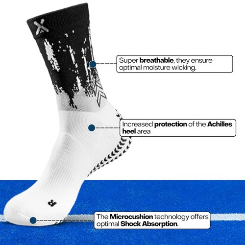 GEARXPro – Padel, Pickelball Socks – Stability & Performance Boost – Reduced Distortions – Heel Protection & Comfort Fit (US, Alpha, Large, Regular, Regular, White Black)