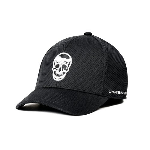Gymreapers Baseball Hats and Caps for Men | Lightweight Fitted Hats for Running, Workouts, Gym and Outdoor Sports | Polyester Made Moisture Wicking Adapt Caps (Black/White)