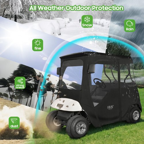 10L0L 2 Passenger Golf Cart Driving Enclosure for EZGO TXT/RXV Model, 4-Sided Clear Window 600D Rain Cover All Weather Windproof Waterproof Snow-Proof - Deluxe Edition