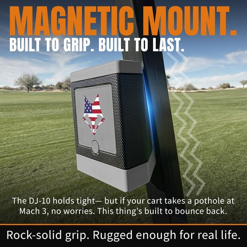 DESERT FOX GOLF DJ-10 Golf Cart Bluetooth Speaker – Wireless Magnetic Golf Speaker with Secure Mount – Loud, Weatherproof Sound with Retro Volume Knob & Built-in Charging (Gray w/US Flag)