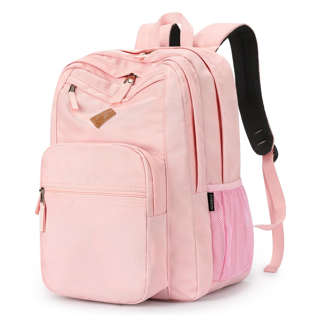 ZORFIN 26L Backpack for College, and Travel: Water Resistant Bookbag - Pink
