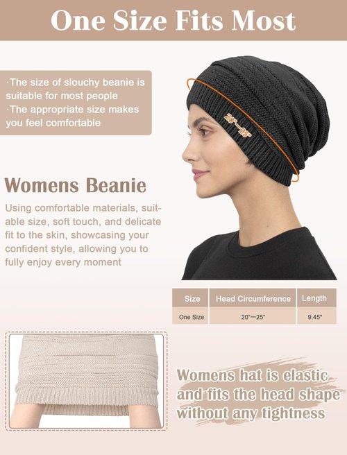 Senker Fashion Beanie Hats for Women, Winter Slouchy Knit Beanies Warm Fleece Lined Chunky Oversized Skull Cap Gifts Off White Grey
