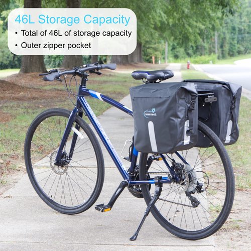Lumintrail Waterproof Double Pannier Bike Bags 46L Bag Capacity for Rear Bicycle Rack, Carrying Handle, Safety Reflective Strips