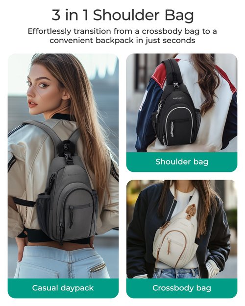 BAGSMART Small Crossbody Sling Bag for Men Women, Small Sling Backpack Shoulder Bag, Anti-Theft Chest Daypack