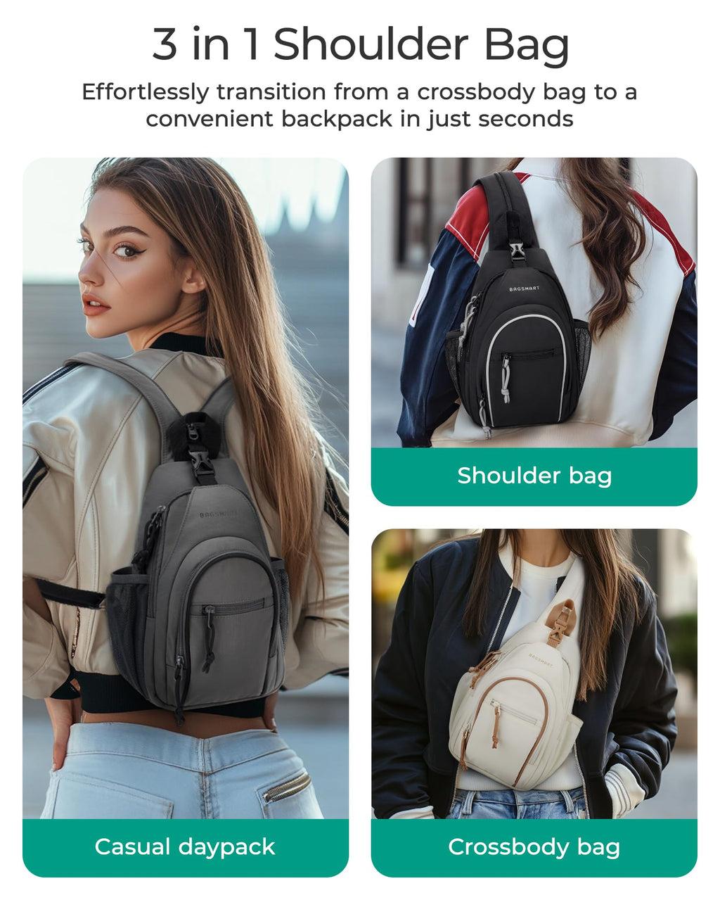 BAGSMART Small Crossbody Sling Bag for Men Women, Small Sling Backpack Shoulder Bag, Anti-Theft Chest Daypack