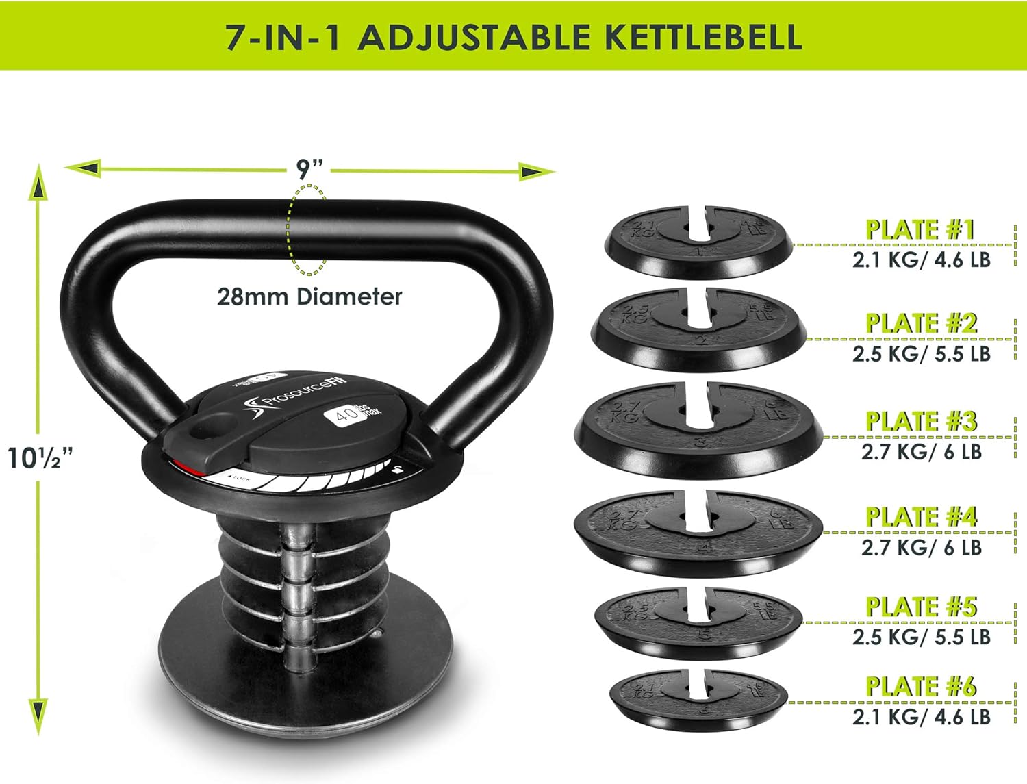 ProsourceFit Adjustable Kettlebell Weight Set - 40 lb Cast Iron for Home Gym Strength Training