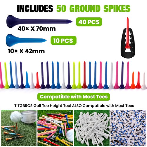 T TGBROS Golf Tee Height Tool with 50 Ground Spikes, Adjustable Tee Setter for Consistent Shots, Golf Training Aid for Drivers & Irons, Precision Tee Height Adjuster for All Skill Levels