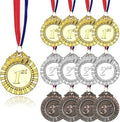 MOMOONNON 12-Piece Metal Award Medals Set - Gold, Silver, Bronze with Red, White, Blue Ribbons | 2 Inch