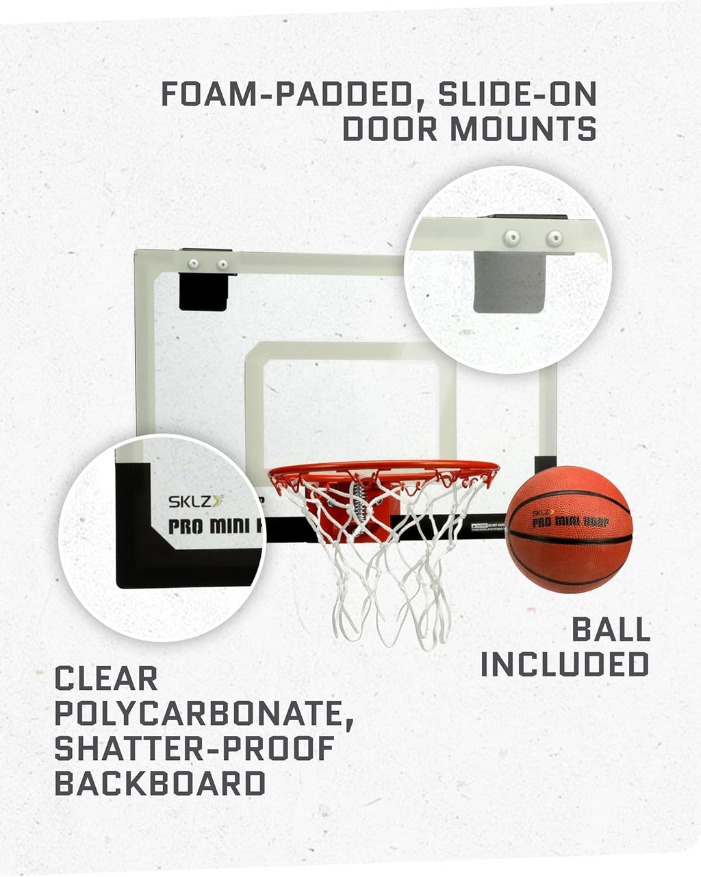 SKLZ Pro Mini Indoor Basketball Hoop - Over The Door Portable Design | Perfect for Home, Dorms, and Offices