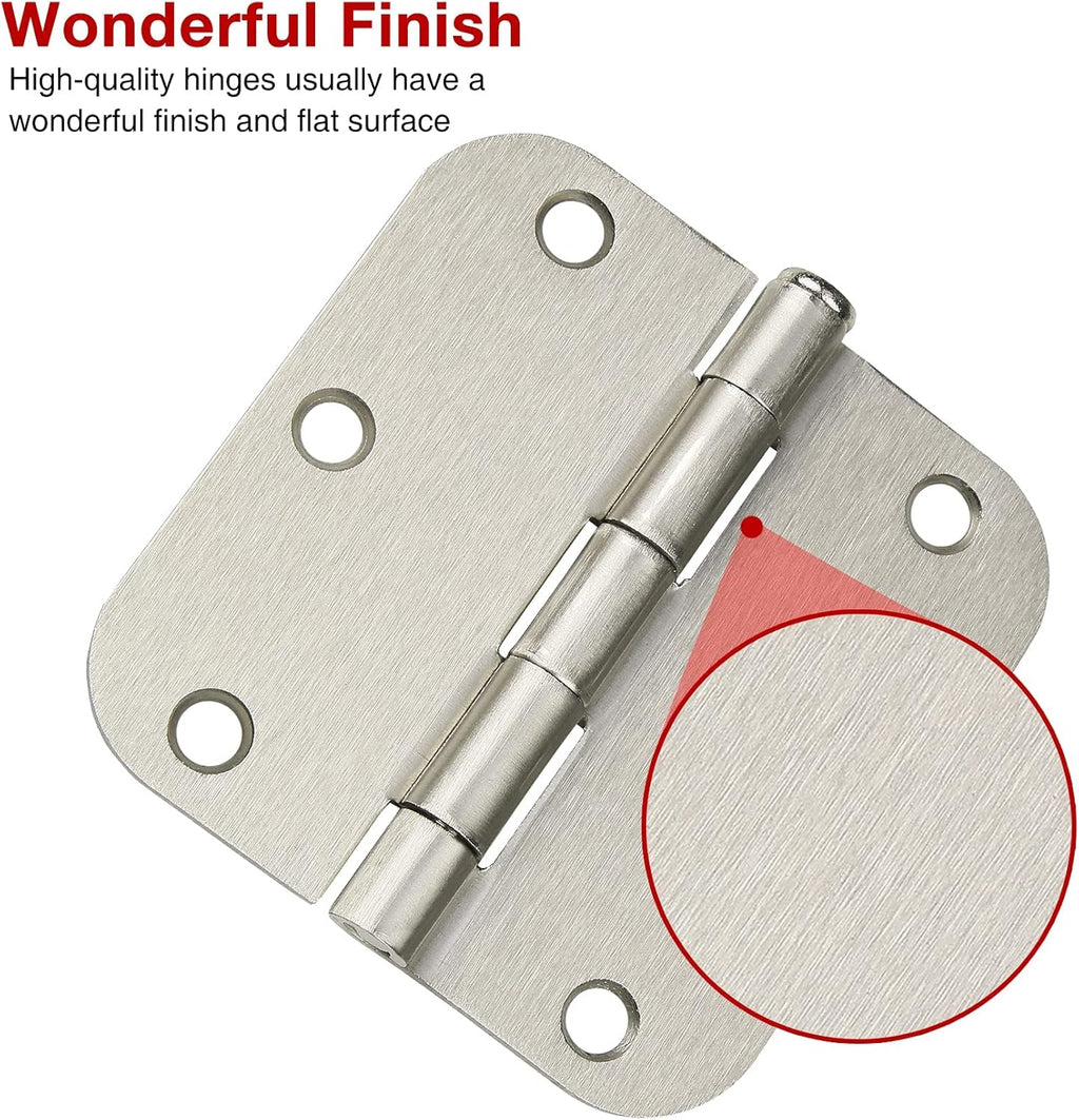 Cando 18-Pack Satin Nickel Door Hinges - Heavy Duty 3.5 Inch x 1/2" Rounded 5/8 Radius for Interior Doors